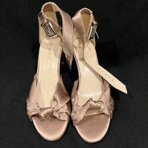 Nine West Nude Ankle Clasp Chunky Heel Sandal
